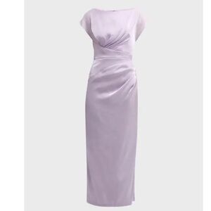 Lela Rose Florence Draped Cap-Sleeve Slit Midi Dress